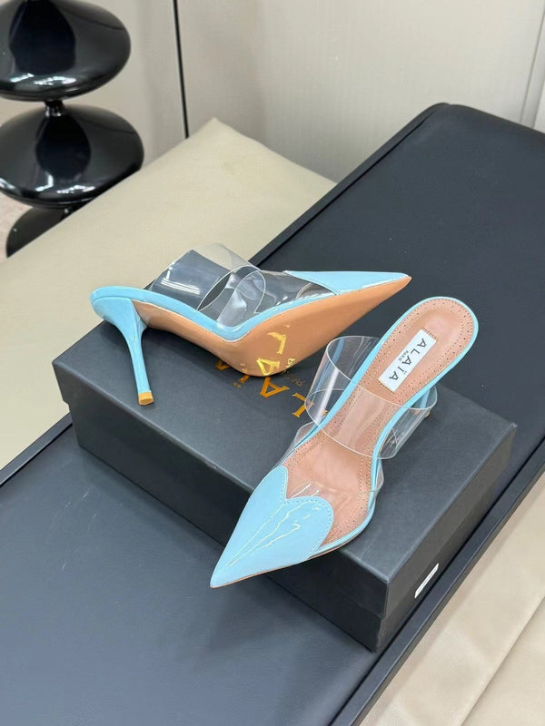 alaia mule 90 optic cloud blue heart lambskin