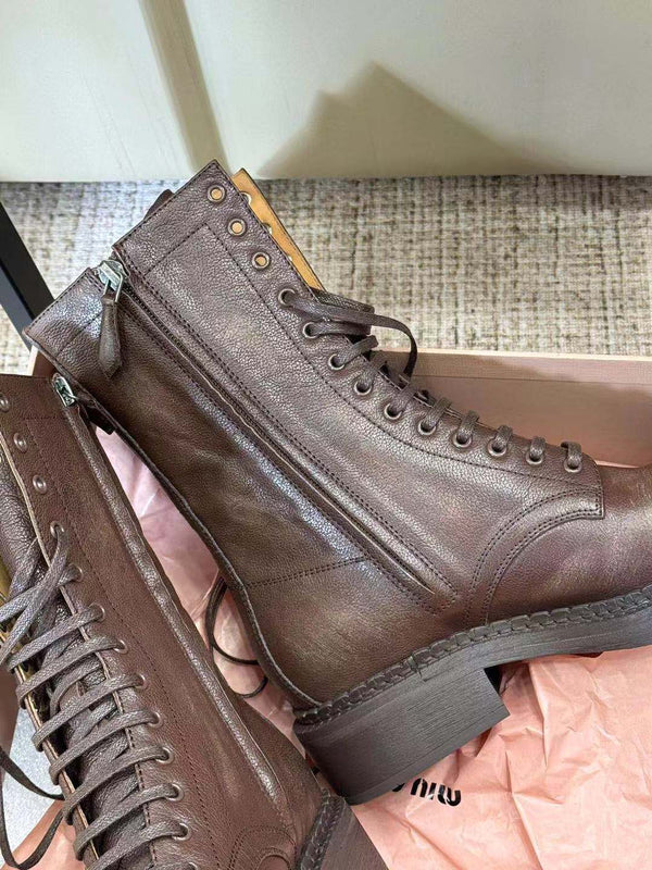 Miu short Boots Umber Brown Calfskin