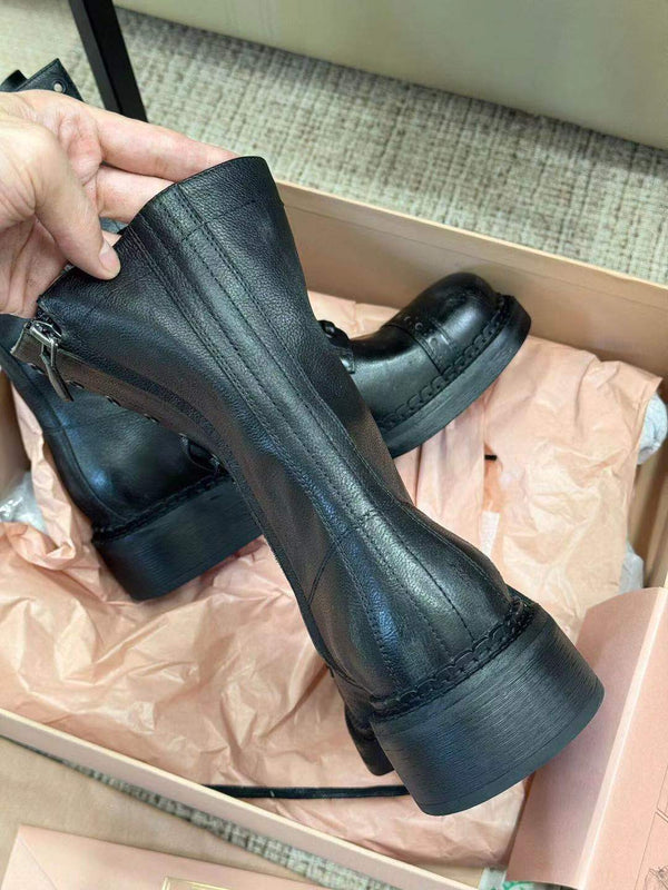 Miu Ankle Boots Black Paint Calfskin