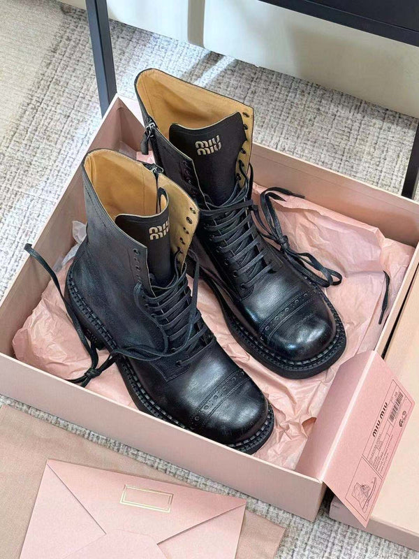 Miu Ankle Boots Black Paint Calfskin