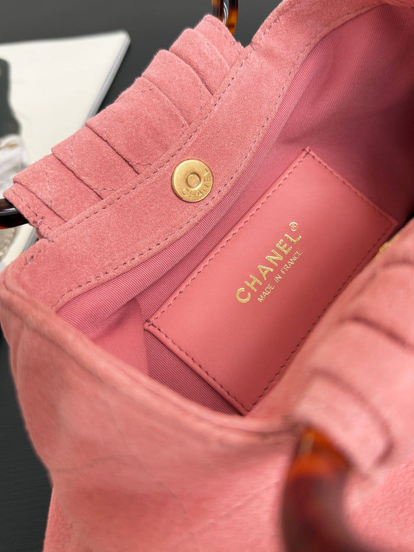 Chanel 2026 Pouch 24cm Pink Tortoiseshell Suede Effect Plexi