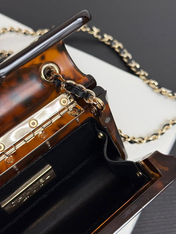 Chanel 2026 Mini Evening Bag 12cm Black Tortoiseshell-patterned Plexi Gold Metal