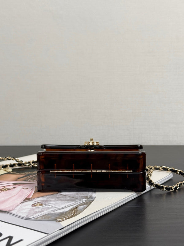 Chanel 2026 Mini Evening Bag 12cm Black Tortoiseshell-patterned Plexi Gold Metal