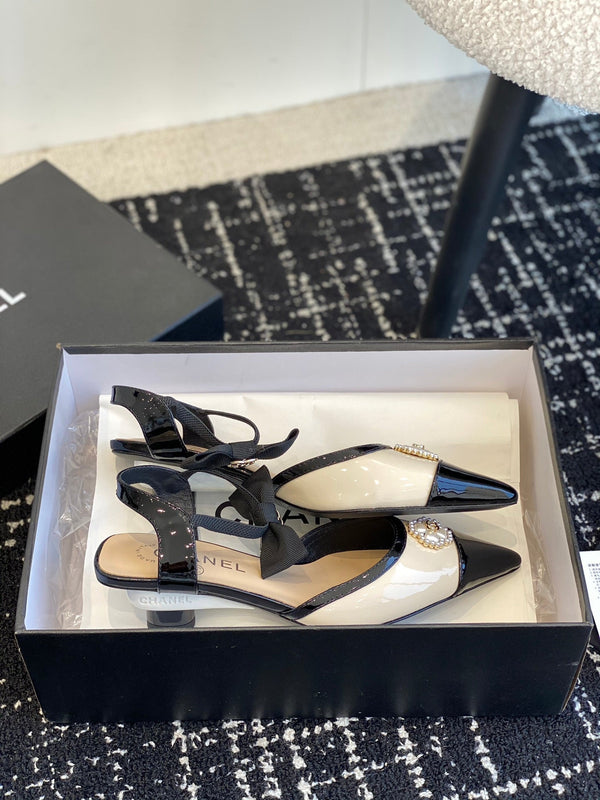 slingbacks 45 beige black patent calfskin