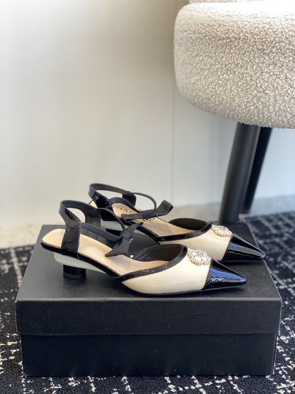 slingbacks 45 beige black patent calfskin