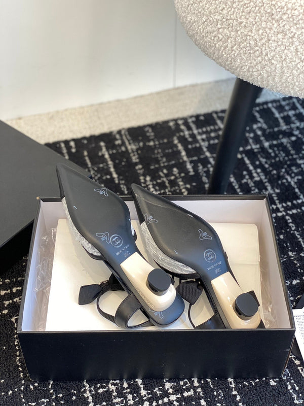 slingbacks 45 white tweed black lambskin