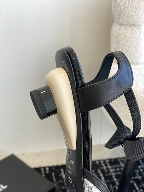 slingbacks 45 white tweed black lambskin