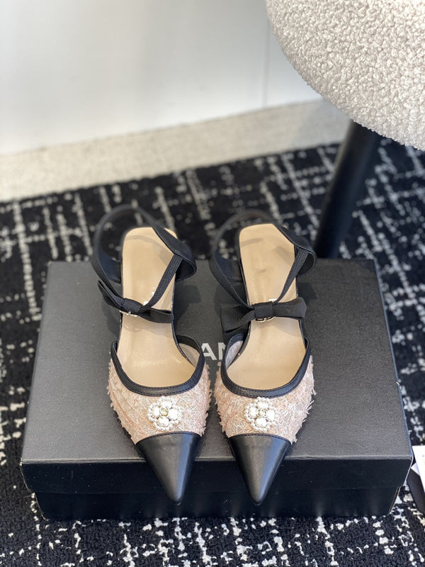 slingbacks 45 beige black tweed lambskin