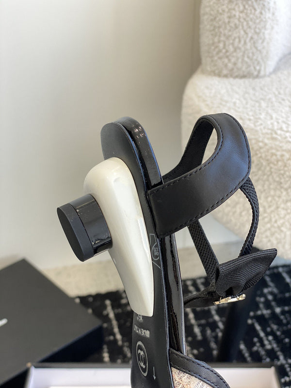 slingbacks 45 beige black tweed lambskin