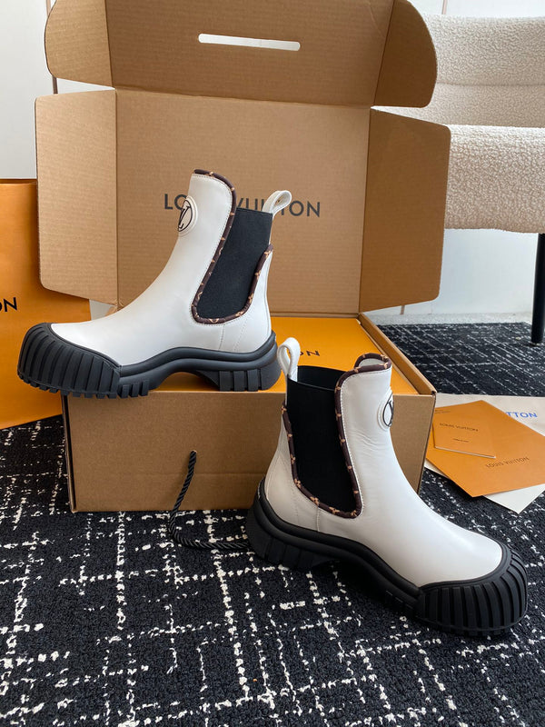 LV Ruby Flat Ankle Boot White Calfskin