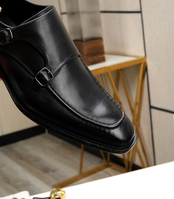 HM DOUBLE MONK STRAP BLACK CALFSKIN