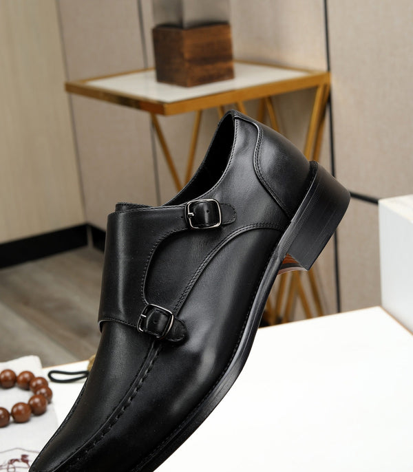 HM DOUBLE MONK STRAP BLACK CALFSKIN