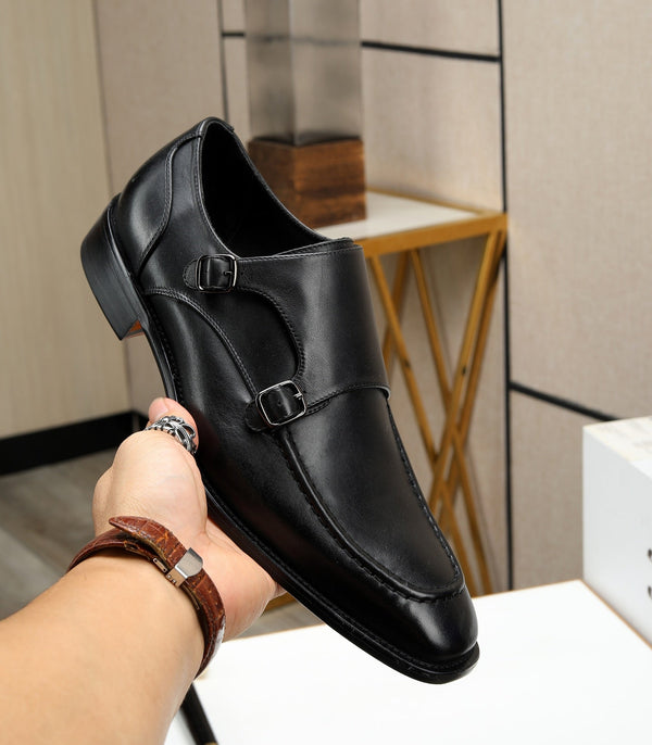 HM DOUBLE MONK STRAP BLACK CALFSKIN