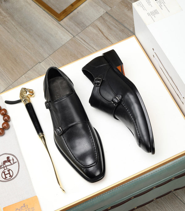 HM DOUBLE MONK STRAP BLACK CALFSKIN