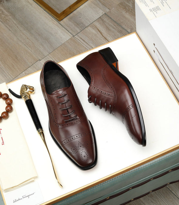 HM OXFORD LACE-UP RUSSET WITH PATTERN CALFSKIN