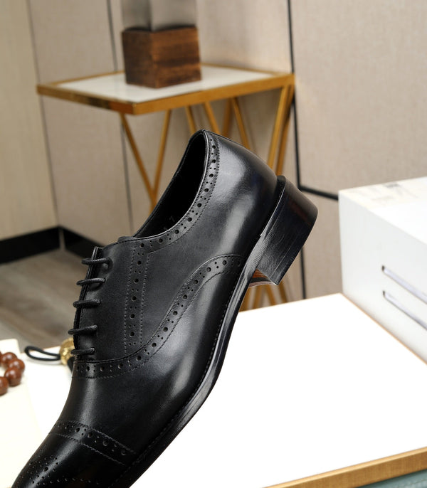HM OXFORD LACE-UP BLACK WITH PATTERN CALFSKIN