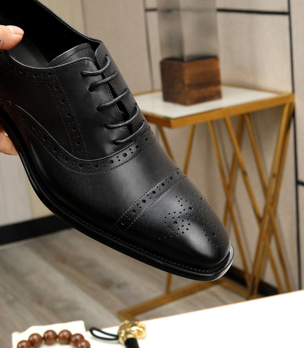 HM OXFORD LACE-UP BLACK WITH PATTERN CALFSKIN