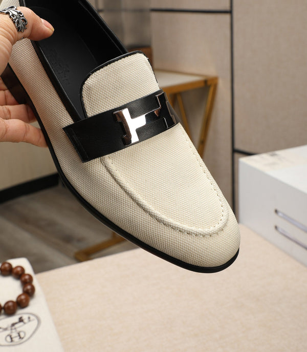 HM Men's Loafer White Black Cowhide 480419