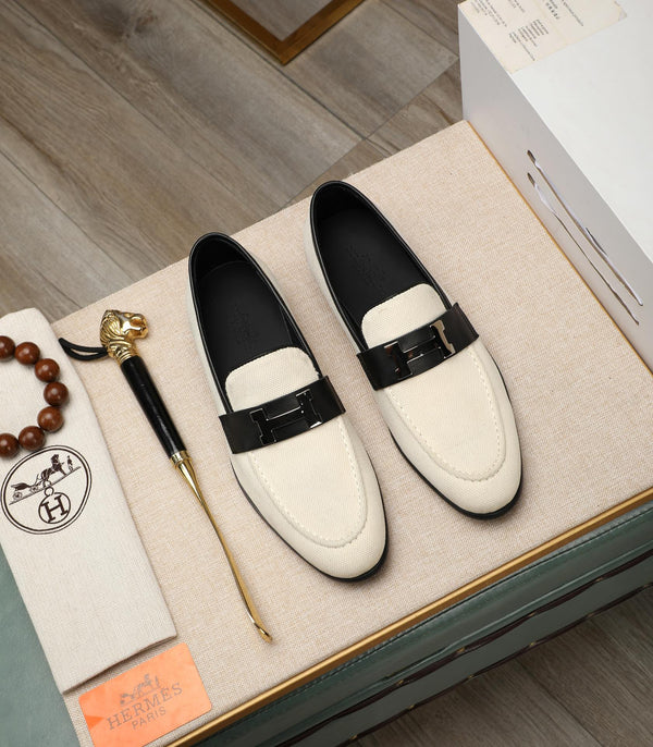 HM Men's Loafer White Black Cowhide 480419