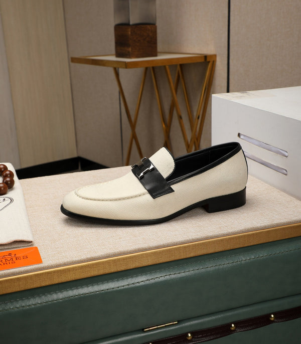 HM Men's Loafer White Black Cowhide 480419