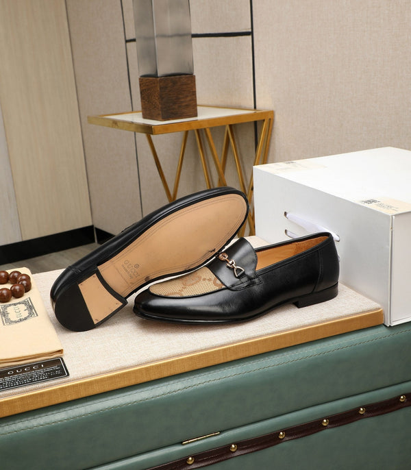 GG Men's Loafer Black Brown Cowhide Canvas 526012