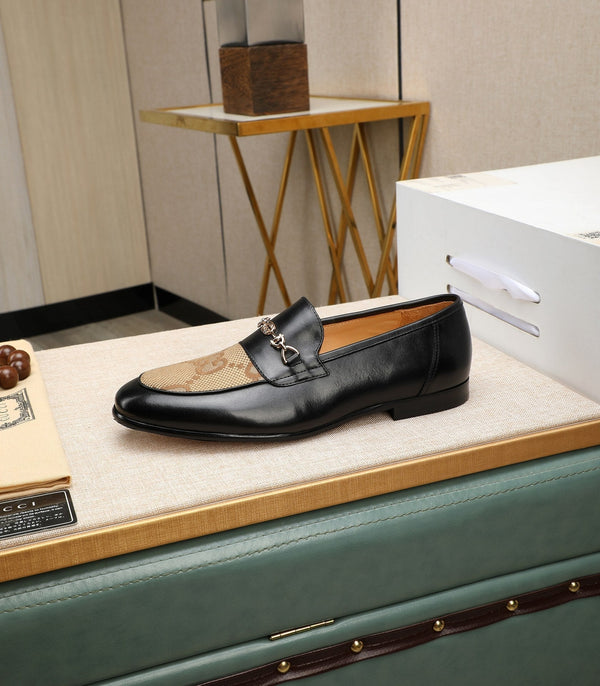 GG Men's Loafer Black Brown Cowhide Canvas 526012