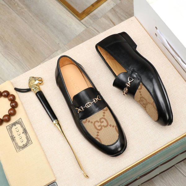 GG Men's Loafer Black Brown Cowhide Canvas 526012