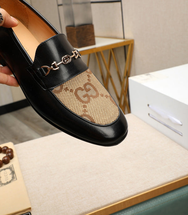 GG Men's Loafer Black Brown Cowhide Canvas 526012