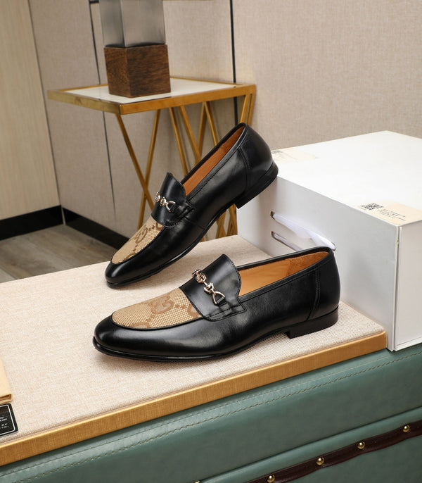 GG Men's Loafer Black Brown Cowhide Canvas 526012