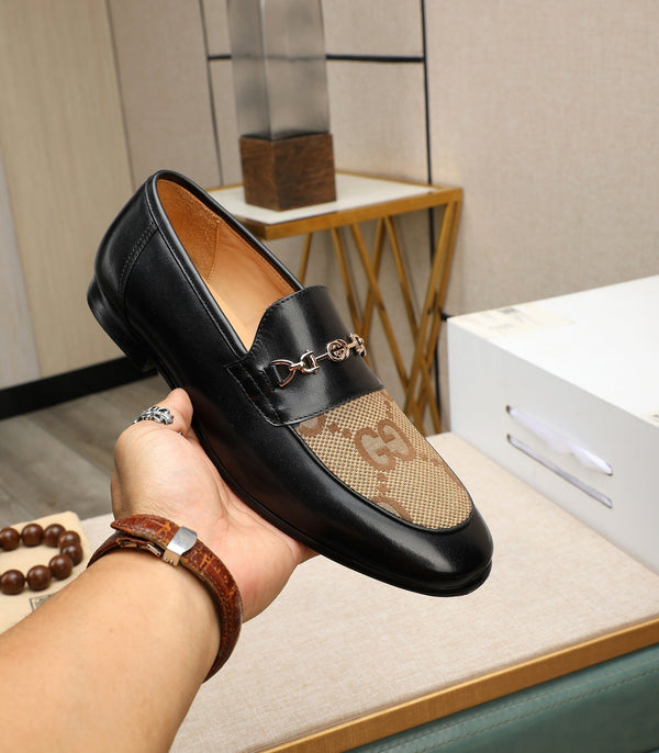 GG Men's Loafer Black Brown Cowhide Canvas 526012