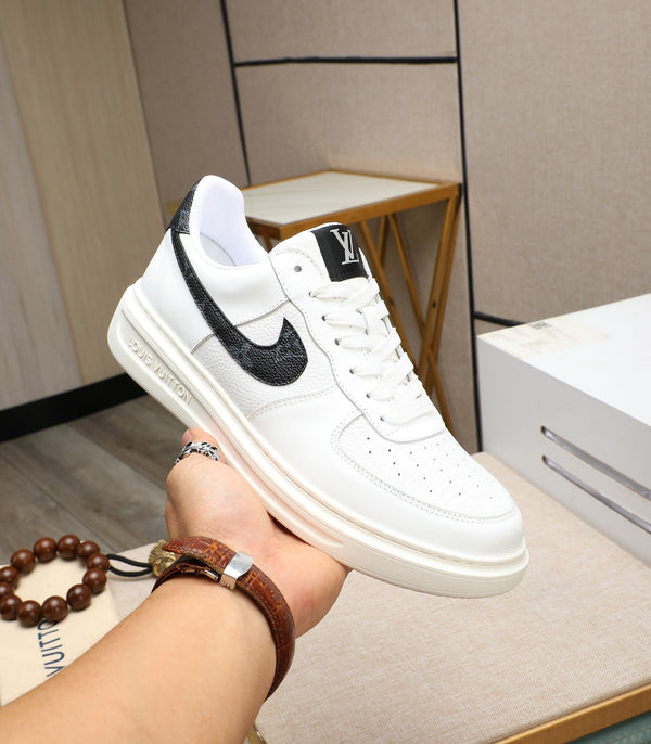 LV AIR FORCE 1 GLOSSY WHITE CALFSKIN WITH BLACK MONOGRAM LOGO