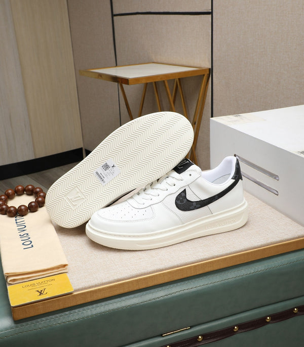 LV AIR FORCE 1 GLOSSY WHITE CALFSKIN WITH BLACK MONOGRAM LOGO