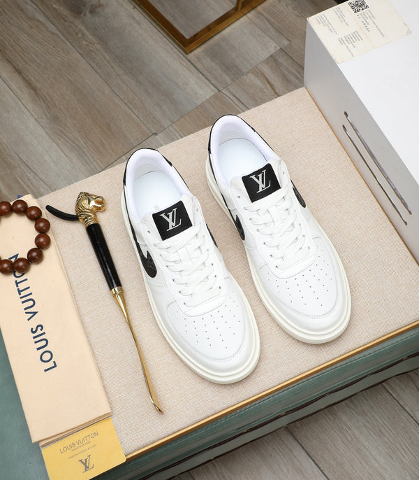 LV AIR FORCE 1 GLOSSY WHITE CALFSKIN WITH BLACK MONOGRAM LOGO