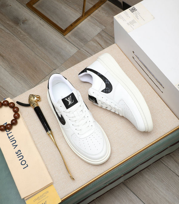 LV AIR FORCE 1 GLOSSY WHITE CALFSKIN WITH BLACK MONOGRAM LOGO