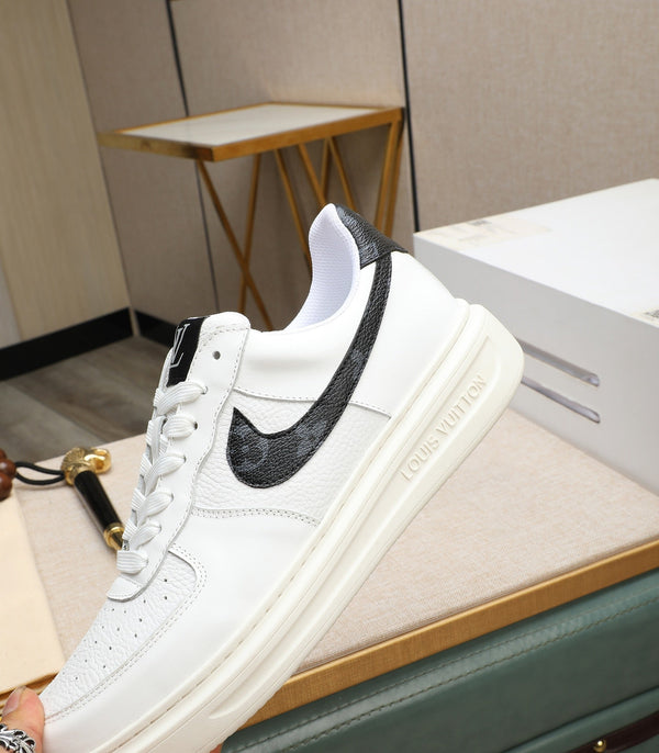LV AIR FORCE 1 GLOSSY WHITE CALFSKIN WITH BLACK MONOGRAM LOGO