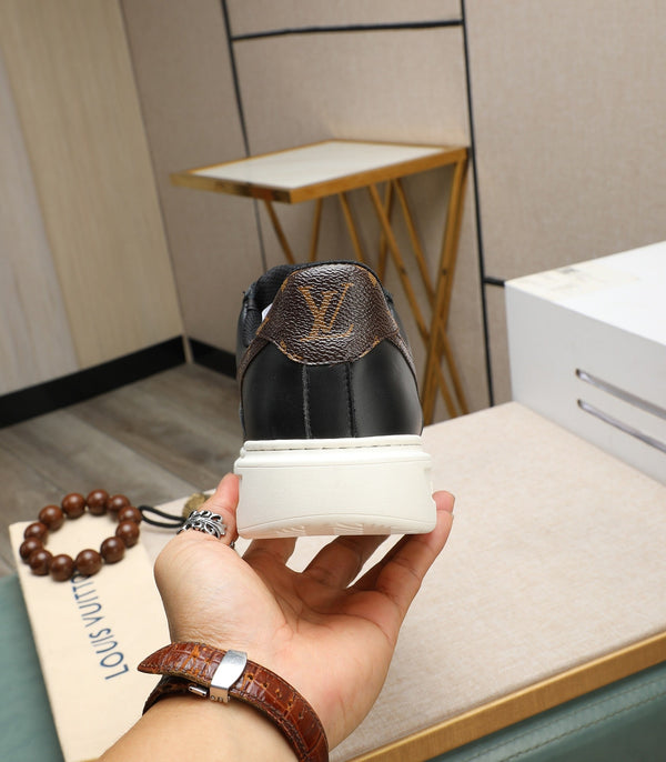 LV AIR FORCE 1 GLOSSY BLACK CALFSKIN WITH BROWN MONOGRAM LOGO