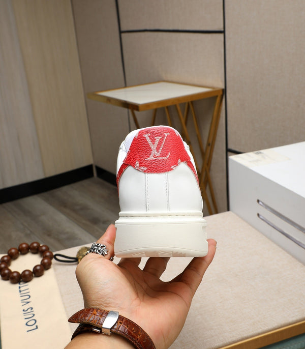 LV AIR FORCE 1 GLOSSY WHITE CALFSKIN WITH RED MONOGRAM LOGO