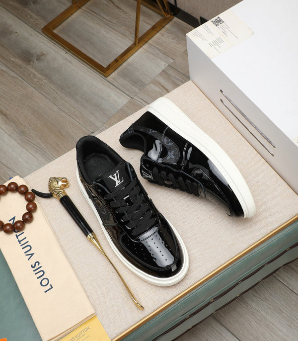 LV AIR FORCE 1 GLOSSY BLACK CALFSKIN WITH MONOGRAM LOGO