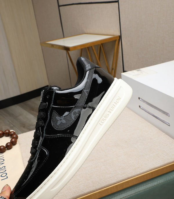 LV AIR FORCE 1 GLOSSY BLACK CALFSKIN WITH MONOGRAM LOGO