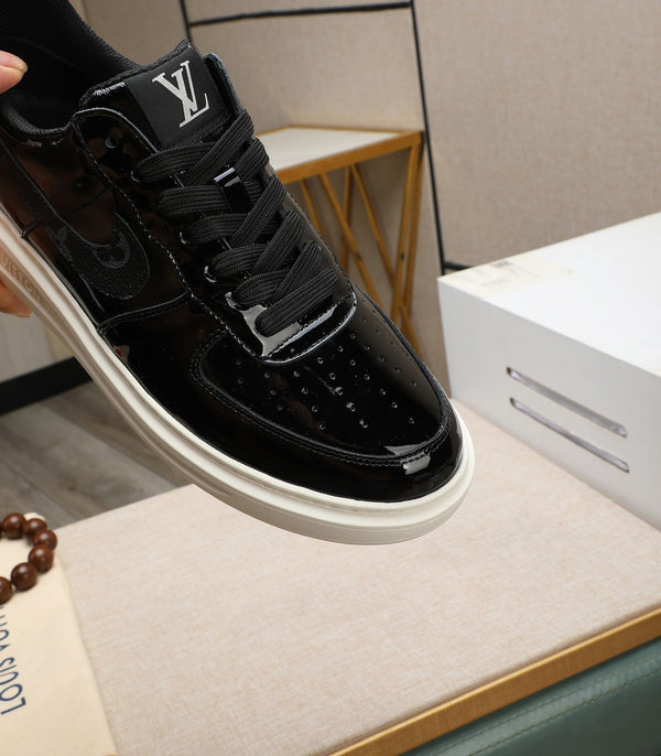 LV AIR FORCE 1 GLOSSY BLACK CALFSKIN WITH MONOGRAM LOGO