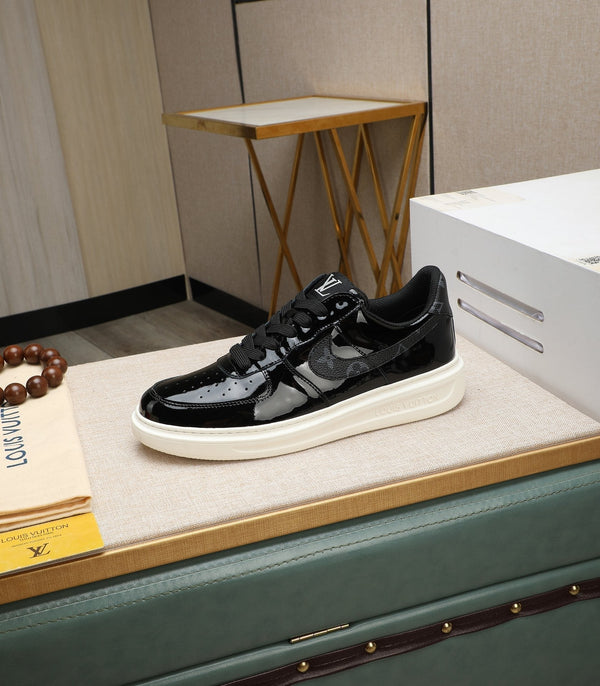 LV AIR FORCE 1 GLOSSY BLACK CALFSKIN WITH MONOGRAM LOGO