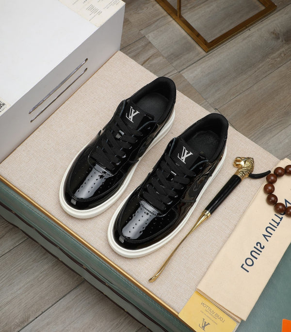 LV AIR FORCE 1 GLOSSY BLACK CALFSKIN WITH MONOGRAM LOGO