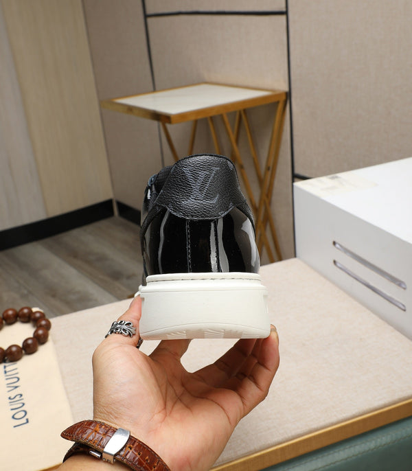 LV AIR FORCE 1 GLOSSY BLACK CALFSKIN WITH MONOGRAM LOGO