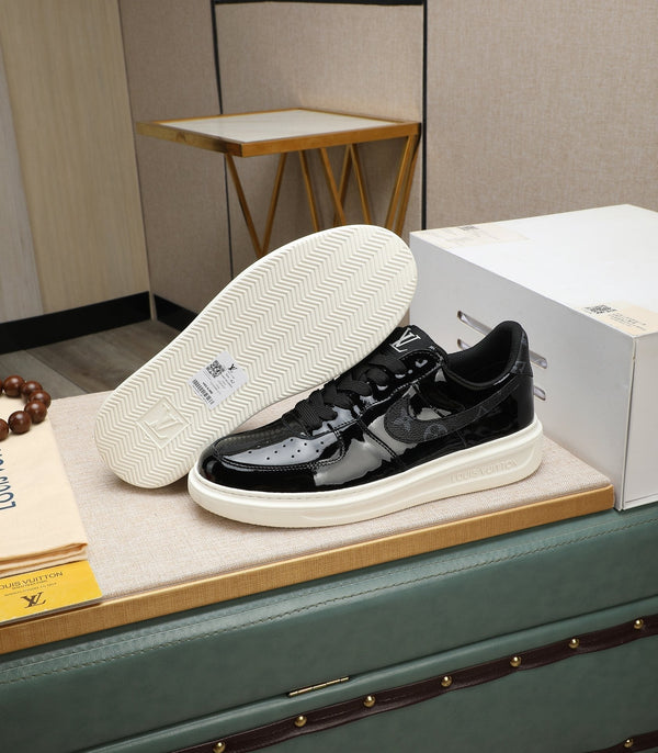 LV AIR FORCE 1 GLOSSY BLACK CALFSKIN WITH MONOGRAM LOGO