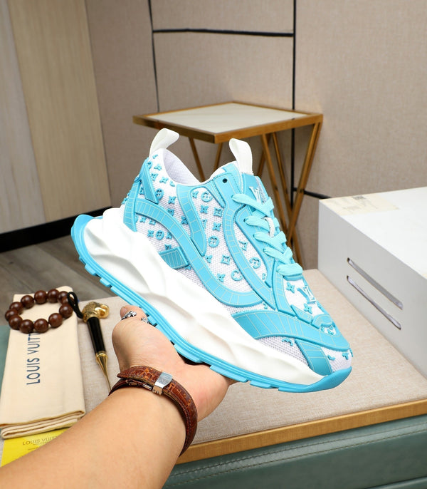 LV TRAINER BIANCO MIX BLU PELLE DI VITELLO E RETE TRASPIRANTE