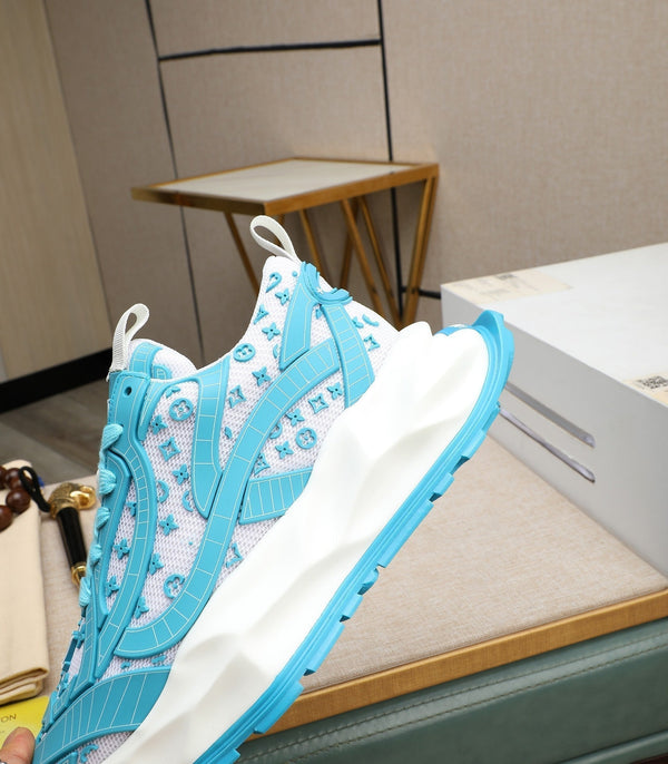 LV TRAINER BIANCO MIX BLU PELLE DI VITELLO E RETE TRASPIRANTE