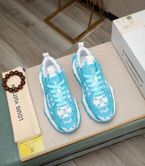 LV TRAINER BIANCO MIX BLU PELLE DI VITELLO E RETE TRASPIRANTE