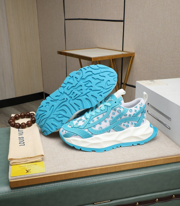 LV TRAINER BIANCO MIX BLU PELLE DI VITELLO E RETE TRASPIRANTE