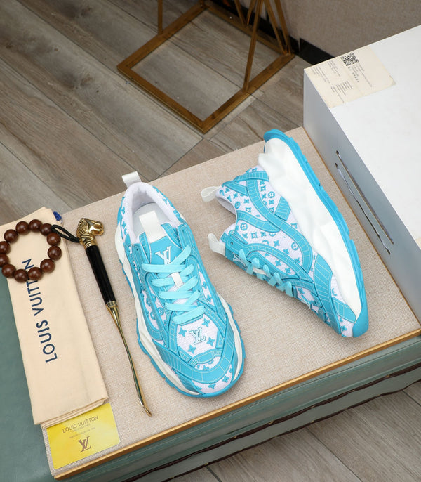 LV TRAINER BIANCO MIX BLU PELLE DI VITELLO E RETE TRASPIRANTE