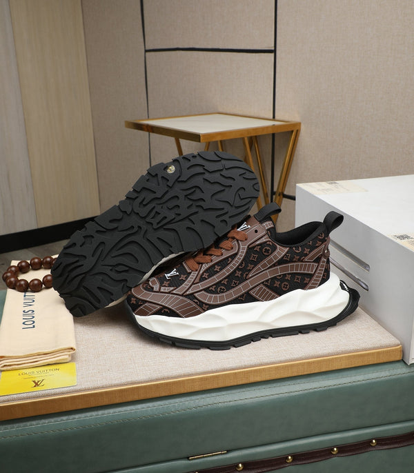 LV TRAINER IN PELLE DI VITELLO MARRONE CIOCCOLATO E RETE TRASPIRANTE